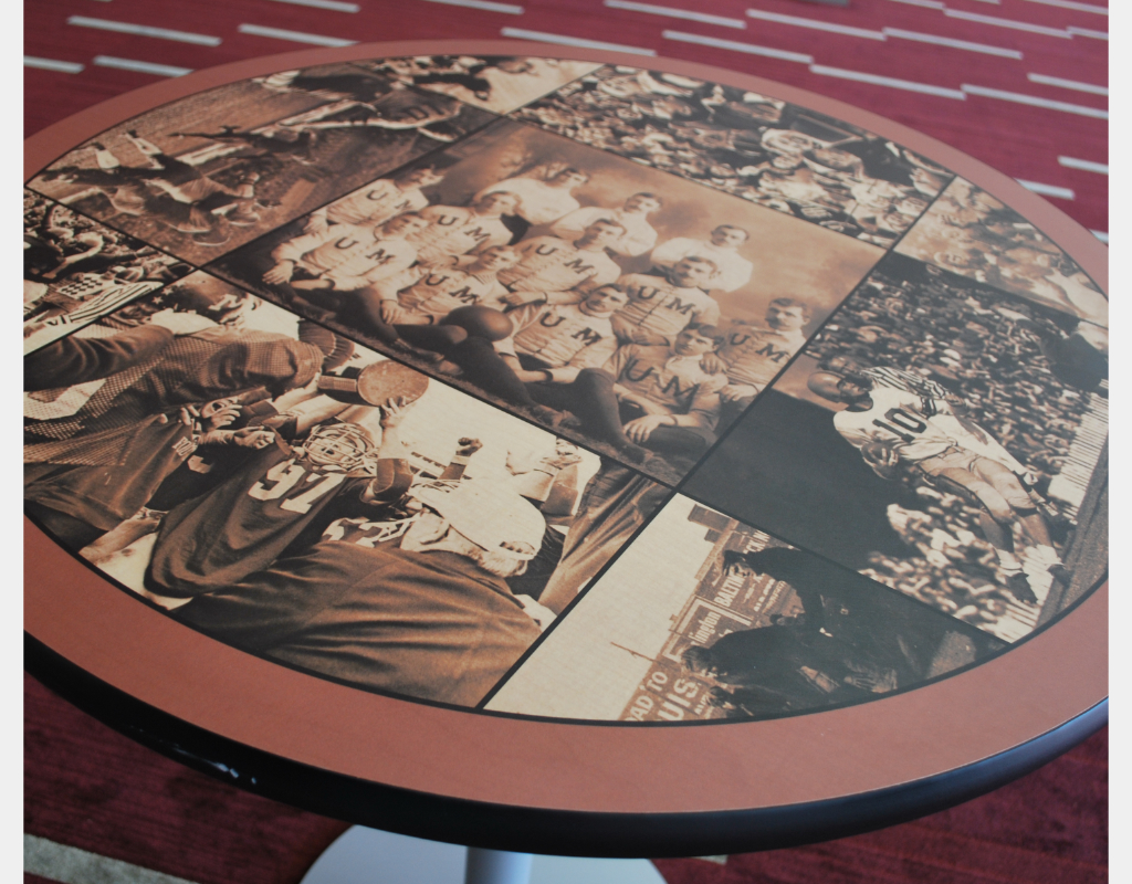 Custom Memorabilia Laminate Table Top: TCF Bank at the University of Minnesota