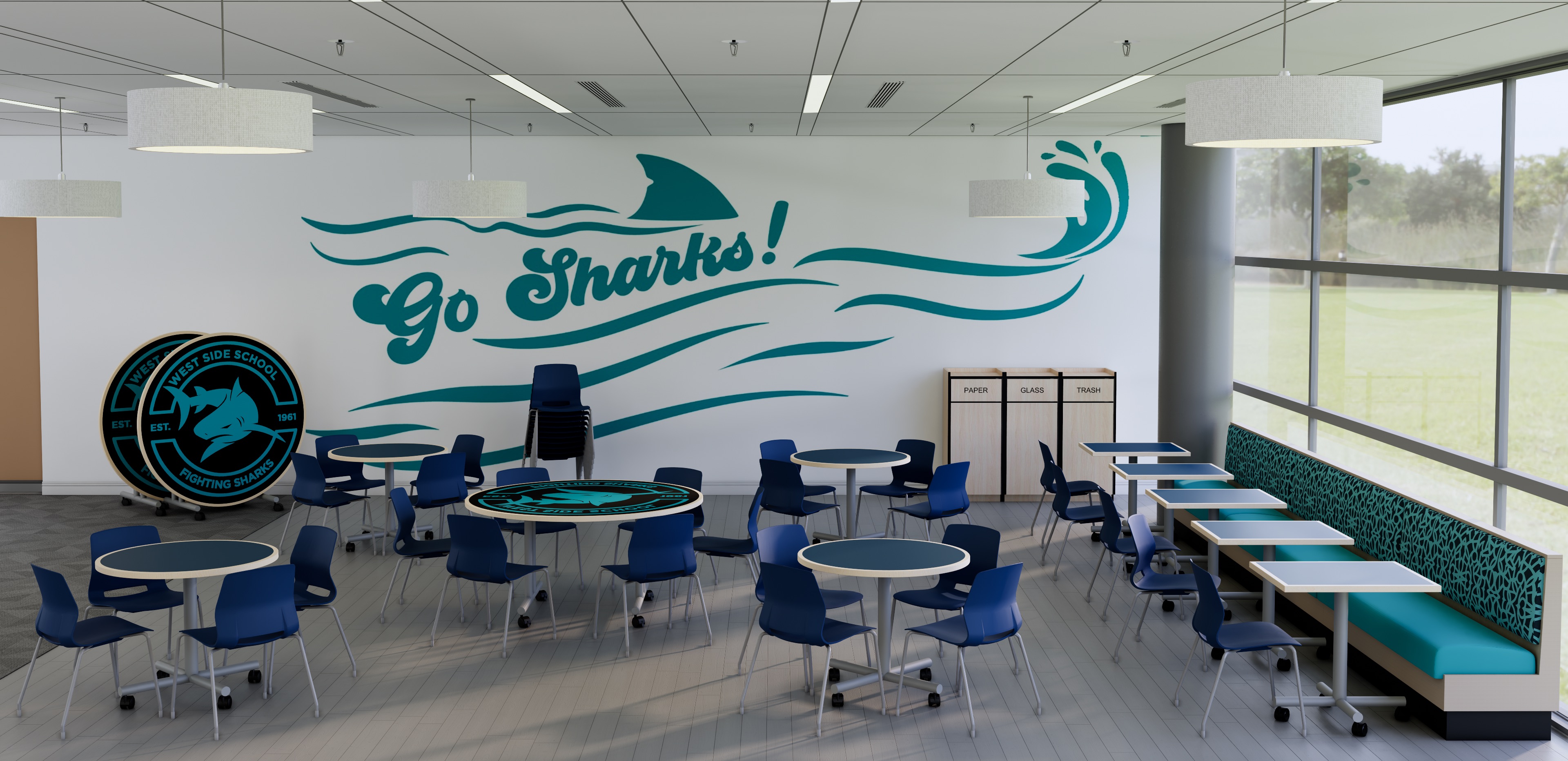 Jupiter Wall Bench in K-12 Cafeteria