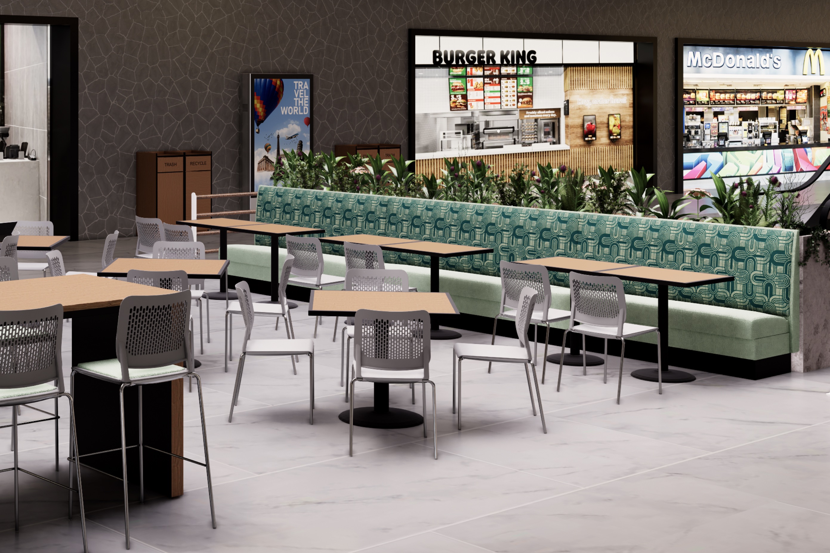 Mercury Wall Bench in Shopping Mall