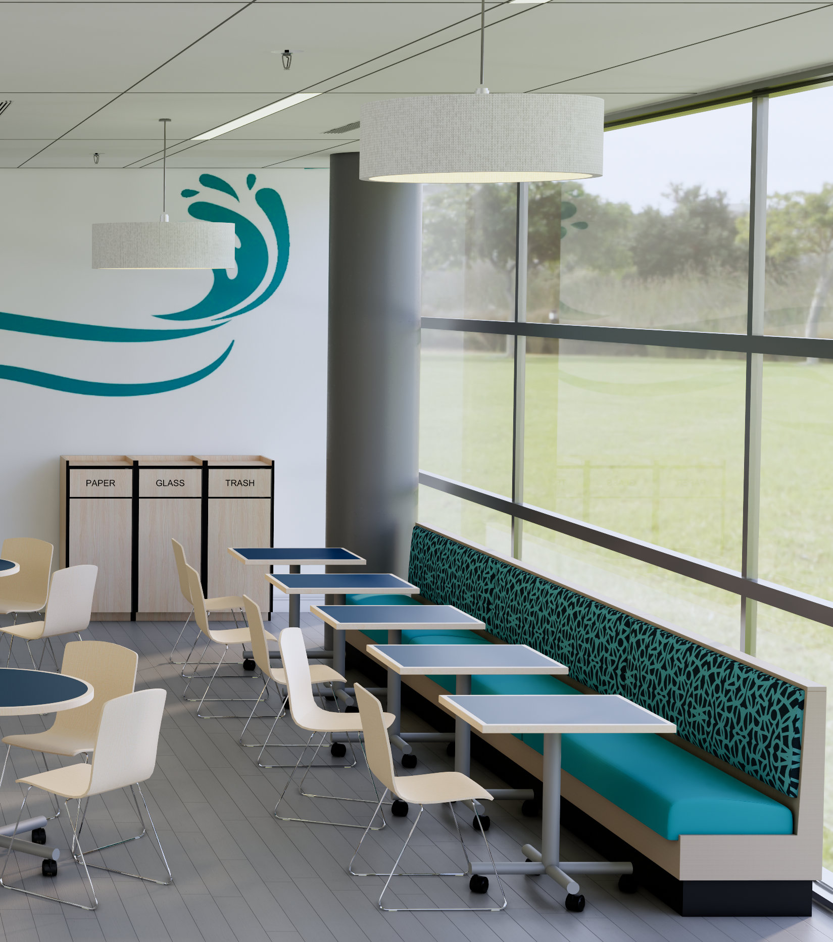 Jupiter Wall Bench in K-12 Cafeteria