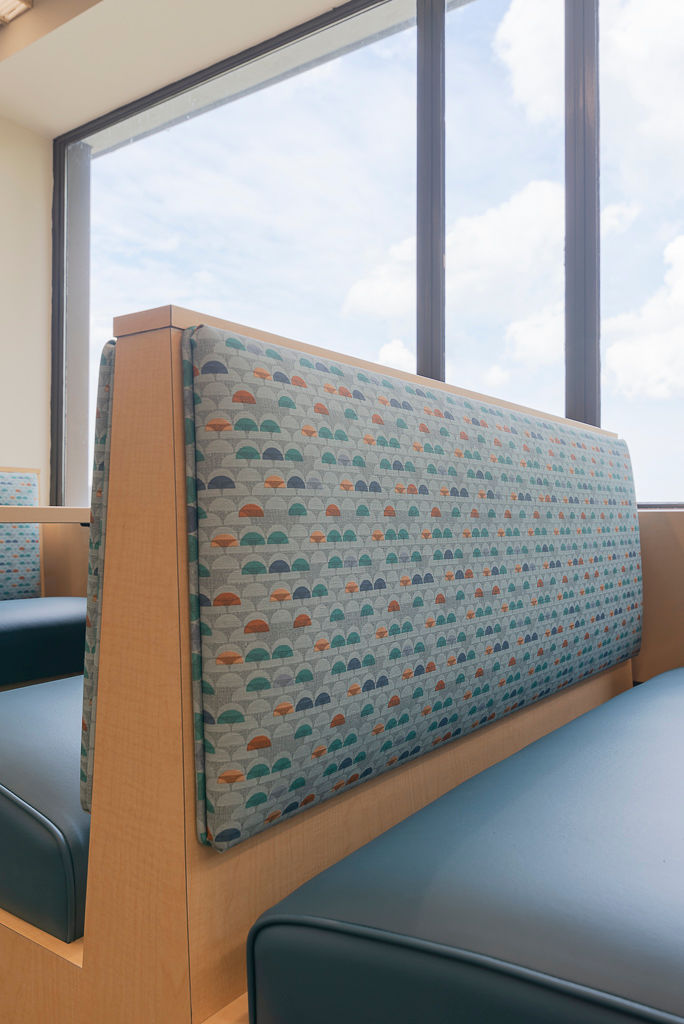 Laminate Frame Jupiter Booths upholstered in commercial textiles