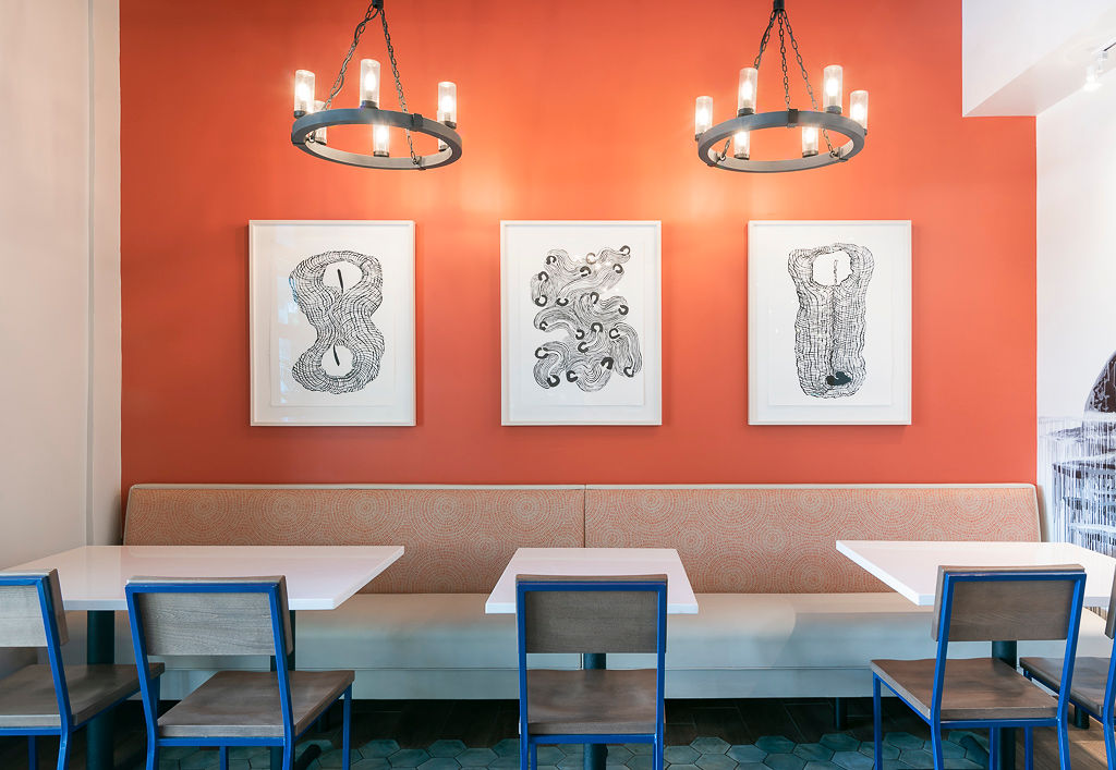 This versatile Mercury Banquette layout can accommodate couples, or push a few more tables together for a crowd